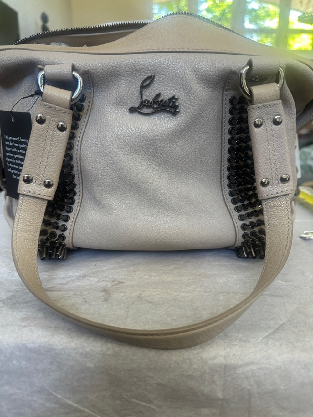 Rare Christian Louboutin Morrigan Medium Capra Stone Leather ShoulderBag NWT COA - Picture 3 of 17